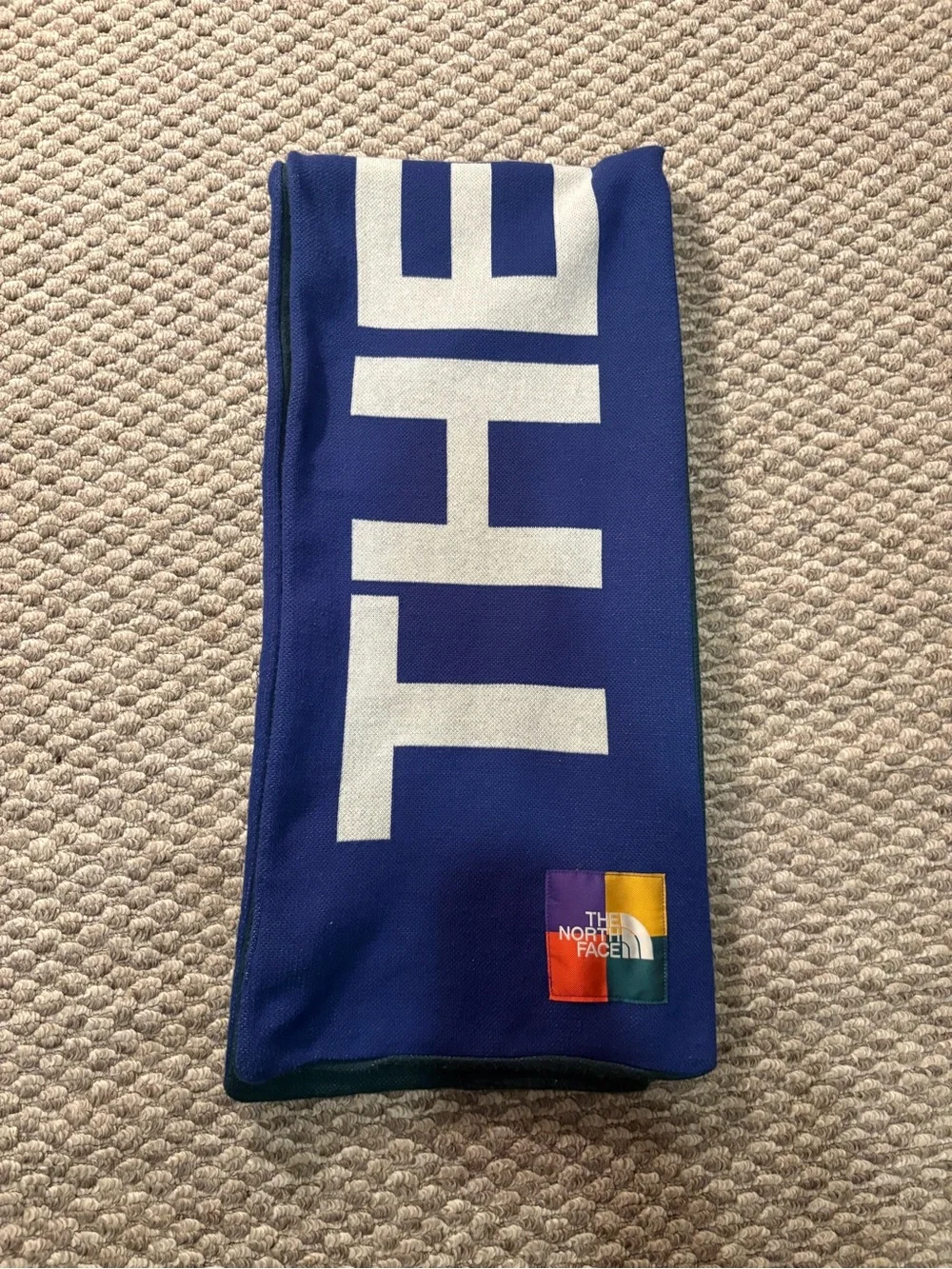 The Northface Color Block Scarf TNF Blue / Green OS Big Logo 96” x 12” - Picture 2 of 8